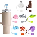 8 Pcs Straw Covers Cap for Stanley Cup, Silicone Marine Straw Topper for Stanley 30&40 Oz Tumbler, Cute Straws Cap in Various Shapes Stocking Stuffers Gift for Kids Drinking Caps for 10 mm Tips