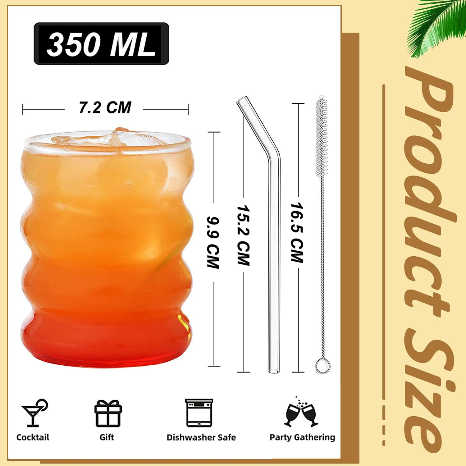 Set Di 4 Bicchieri A Bolle Vintage Con Cannucce E Pennello - Ondulazione A Forma Di Vetro Per Latte Macchiato, Caffè, Whisky, Cocktail, Yogurt (350ML - copertina