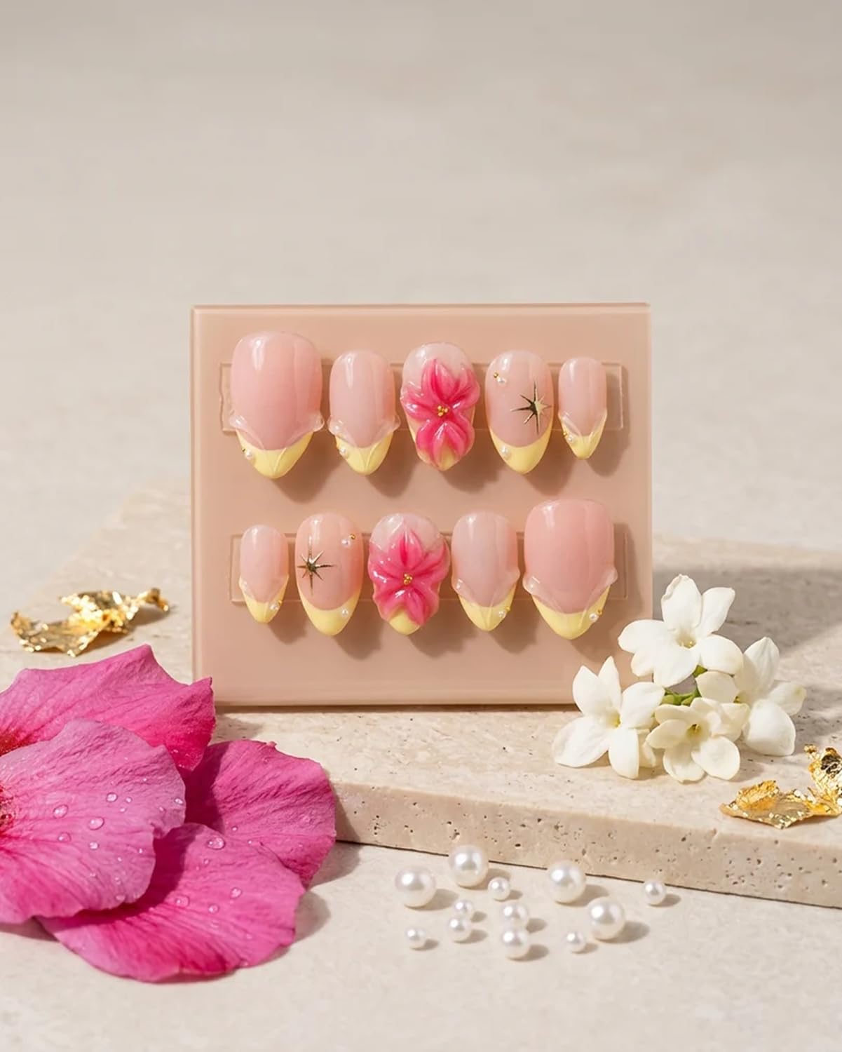 Sunny Blossom French Tip Press-On Nails | Floral French Design | Glossy Finish | Lightweight & Long Lasting | Easy DIY Nail Kit | Perfect for Summer, Vacations & Daily Wear-image-42