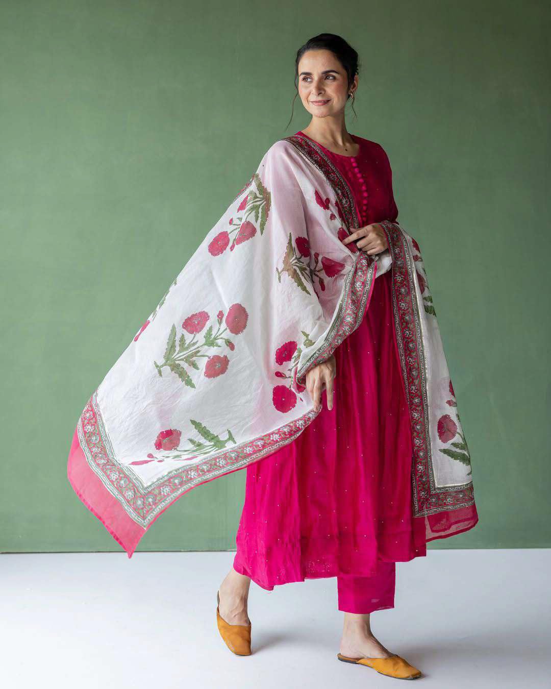 GoSriKi Anarkali Kurta Set da donna con Dupatta |Anarkali Suit da donna | Anarkali vestito da donna Anarkali vestito da donna in cotone | 3 pezzi abbigliamento etnico per festival e feste