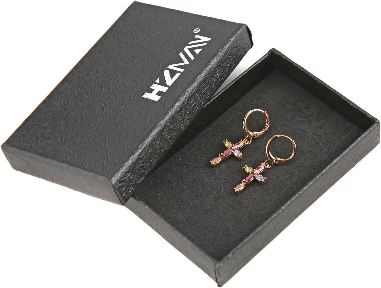 HZMAN Cross Earring for Women 14K Gold Plated Hypoallergenic Dangle Hoop Earrings Dainty Crystal Cubic Zirconia Earrings - Image 6