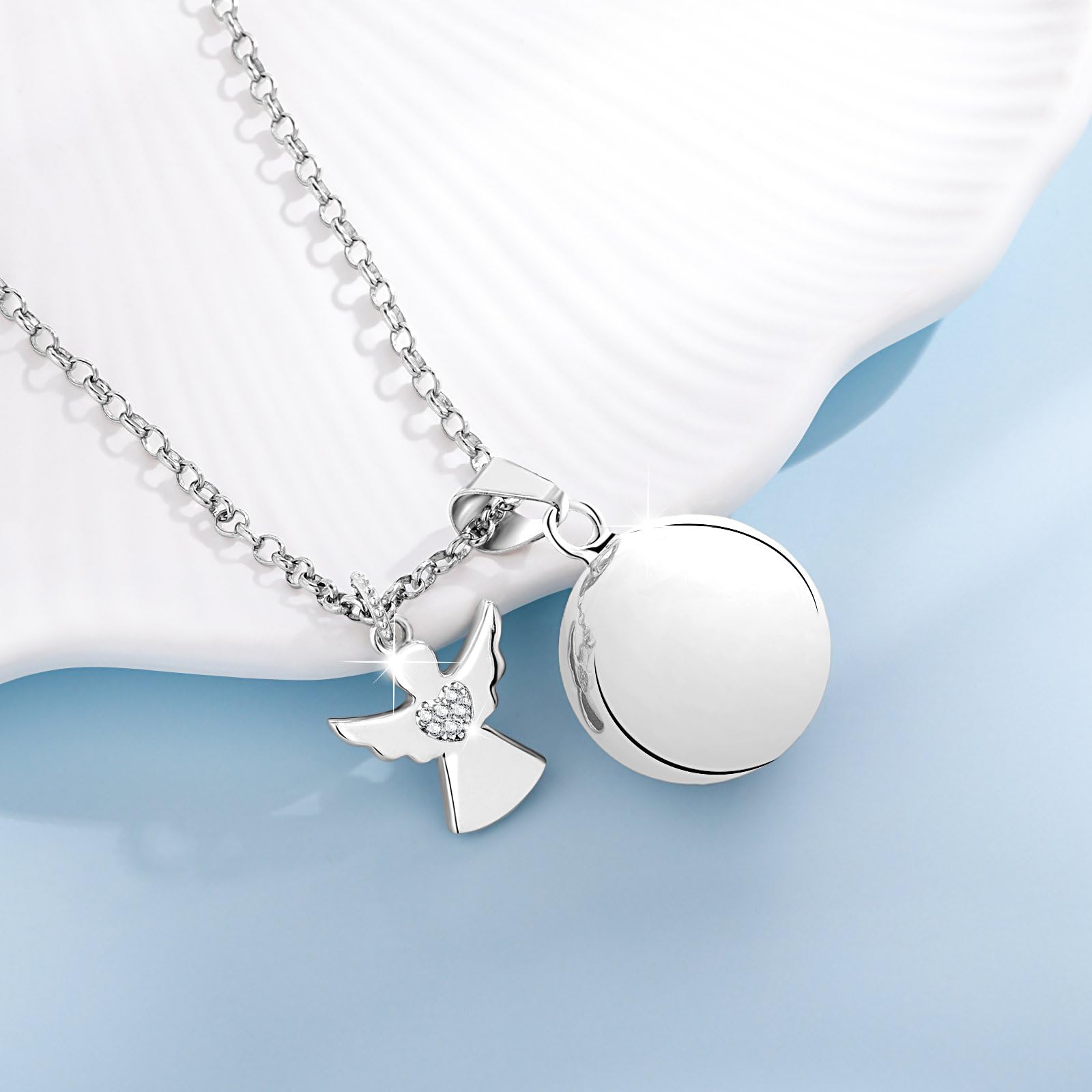 Richiamo Dell'Angelo Collar Per Donna In Gravidanza, Lunghezza 110 Cm Collana In Argento 925 Donna Con Sferico Pendentivo, Regali Perfutura Mamma, Amica, Sorella
