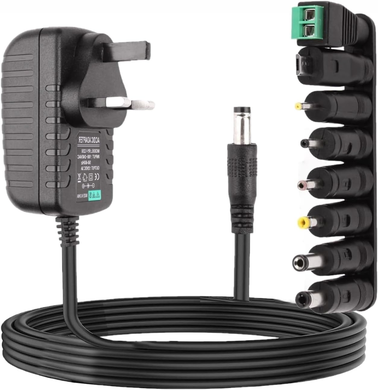 12V 3A AC Adapter Charger with 8 Replacement Tip Multi Power Adapter DC Power Cable Adapter 5.5x2.1mm AC-DC Universal 100-240V for EE Router LED Strip CCTV Monitor Alexa Echo Dot Dab Radio TV Box