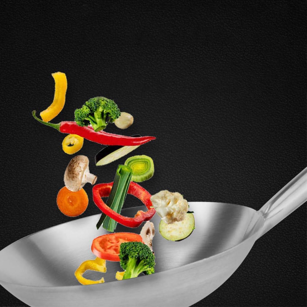 VOSAREA Heavy Duty Stainless Steel Wok Pan Handle 12-Inch Round Bottom Cooking Pan for Induction Electric Gas Stoves Versatile Home Cookware Random Style