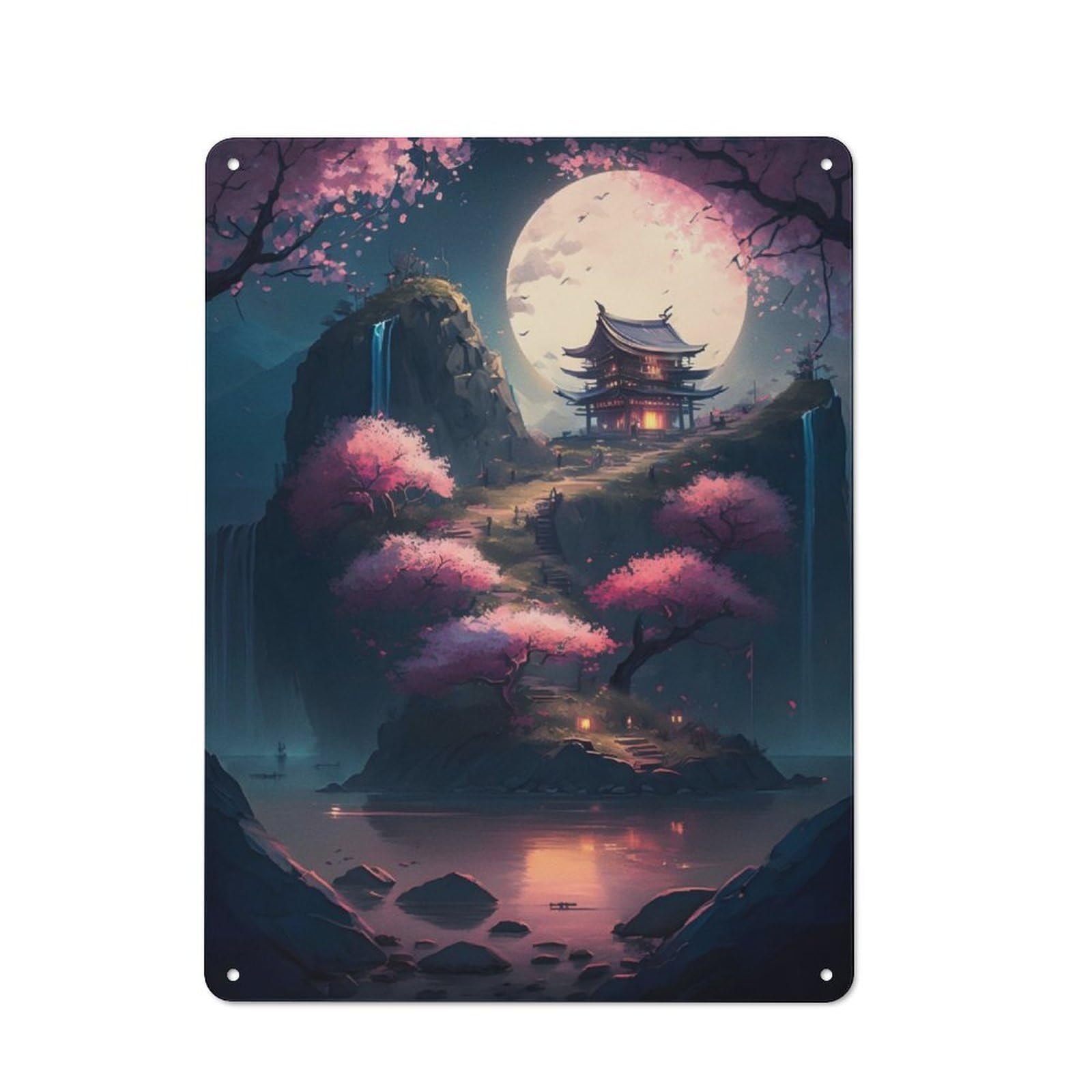 Junmoney Mystical Night The Lake Rustic Tin Sign 40X30cm For Café Or Restaurant, A Decorative Christmas Gift For Hospitality Interior Collectors