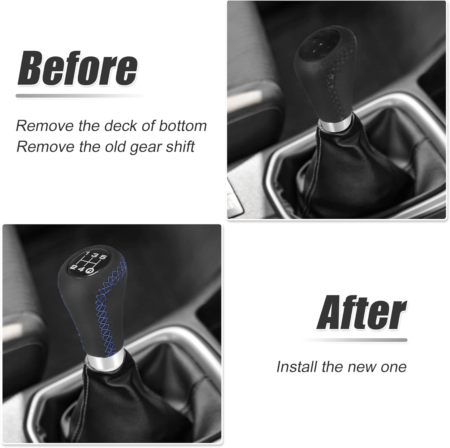 Pomos Palanca Coche Cambios para Volvo C30 S80L C70 V50 S40, Universal 5 Velocidad Cuero Manual Pomo Palanca Cambio Cubierta Antideslizante con 8/10/12mm Adaptador,D/Red Black Line