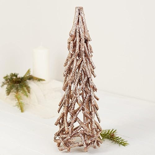Árbol de cono de ramita con purpurina de oro rosa de Factory Direct Craft - Árbol de Navidad con cono de ramita brillante con purpurina de oro rosa