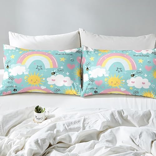 Miniatura 4 de Erosebridal Ropa de cama de arcoíris, funda de edredón Kawaii con nubes de sol, tamaño matrimonial para niñas y niños, funda de edredón de linda
