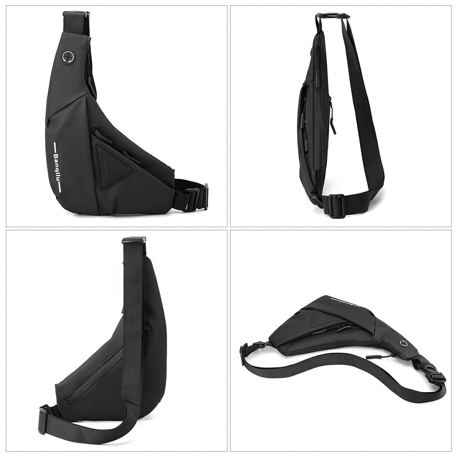 Sling Crossbody Bag, Umhängetasche Unisex, Lässige Brusttasche Wasserdicht Leicht Gym Backpack, Diebstahlsicher Sling Rucksack, mit Verstellbarem Schultergurt, für Outdoorsport, Reisen (Schwarz)