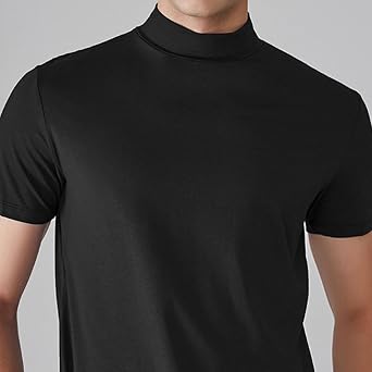 Men's Turtleneck Short Sleeve Summer T-Shirts Comfort Slim Fit Outdoor Tees Casual Solid Stylish Basic Tops