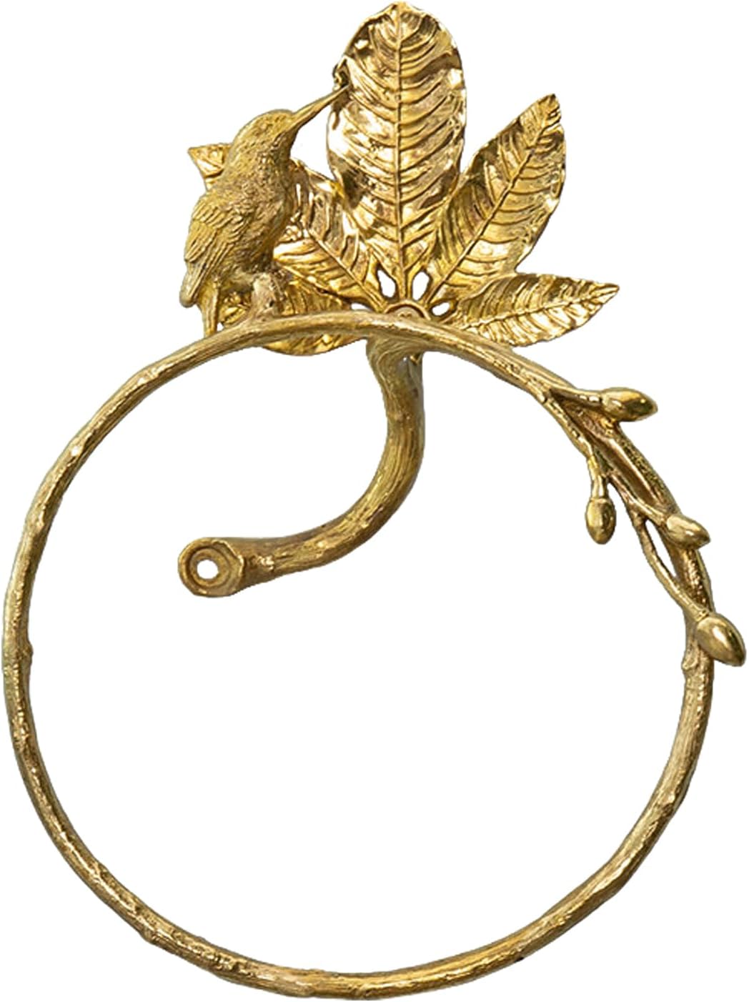 Solid Brass Bird Towel Ring – Vintage Wall Mounted Hand Towel Holder, Decorative Gold Bathroom Towel Ring, Handmade Luxury Bird & Leaf Design (Style B)