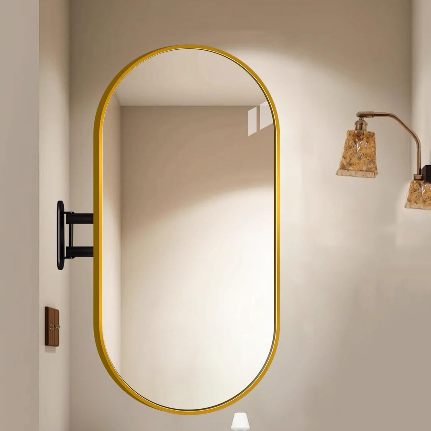 Fitlin Oval Wall Mirror for Bathroom Corner Design with Swinging Arm Retractable ty Mirror Metal Frame Perfect for Changing Room(Gold,60x90cm/24x36in)