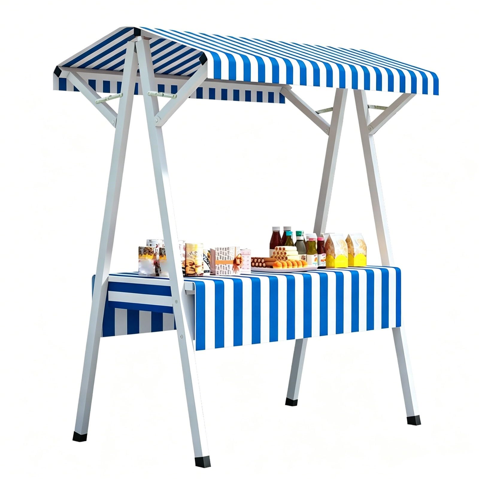Farmers Market Display, Portable Vendor Cart with Canopy, Foldable Farm Stand Outdoor, for Roadside Sales(Blue,160cm/63in)
