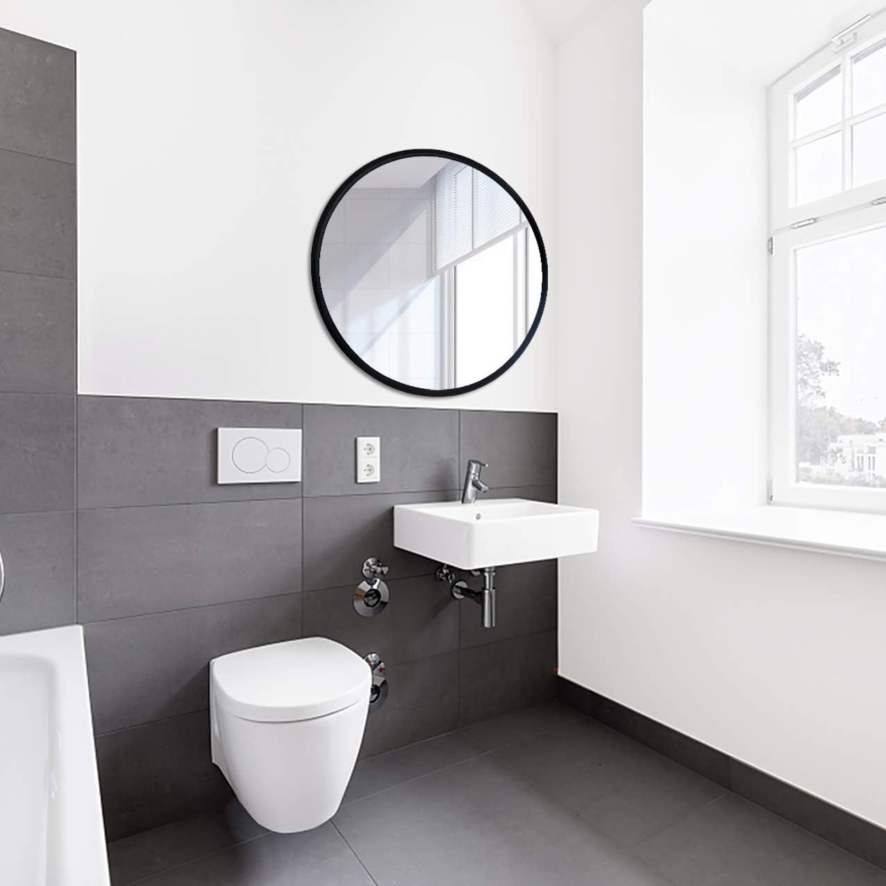 Limited Stock huiyuan Black Round Wall Mirror - 24 Inch Large Round Mirror, Rustic Accent Mirror for Bathroom,Suitable for Bathroom, Living Room, Dressing Table,