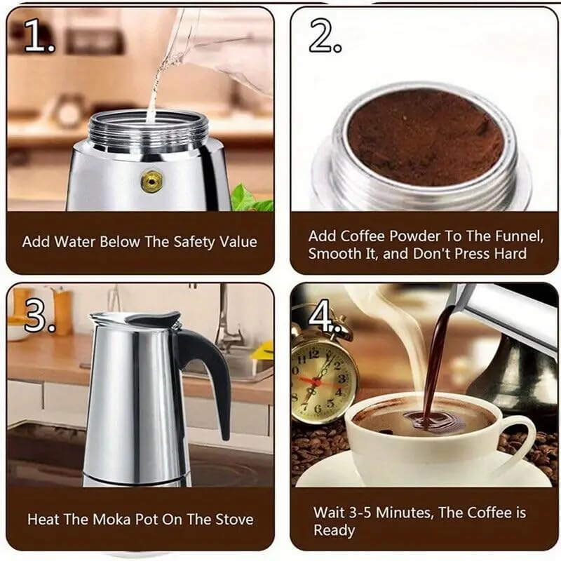 Image of Stovetop Espresso Maker Stainless Steel Moka Pot Espresso Maker Percolator Italian Coffee Maker Capable Mocha Coffee Machine Cafe Classic Maker for Home & Camping 360 ml (6 Cups)