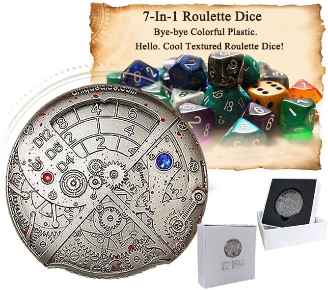 Juego de dados de Calabozos y Dragones, ruleta 7 en 1 de metal hueco D&D DND D4, D6, D8, D10, D12, D20 y D% para juegos de rol