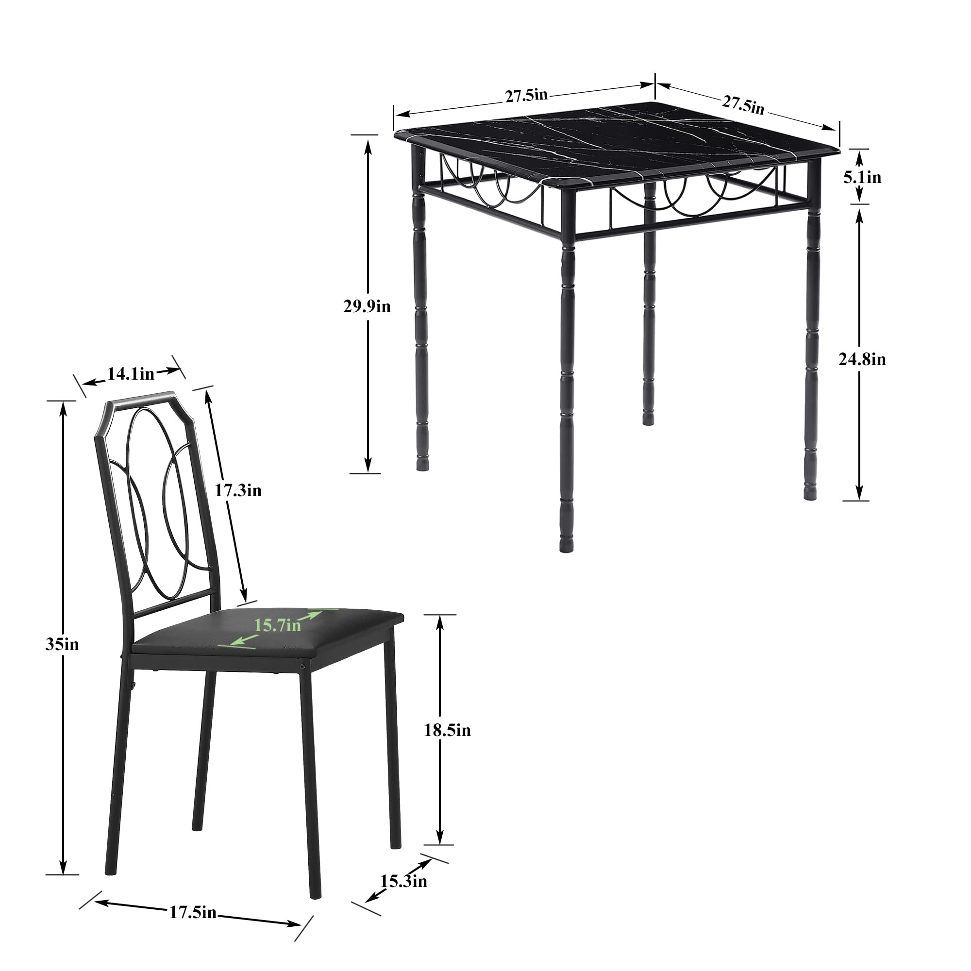 VECELO 3 Pieces Sets,43.3" Table&Chairs for 2,Industrial Counter Height Tabletop with Bar Stools, Rectangle Breakfast Chairs, Living Room, Apartment, Dining Table for 2, Black 1