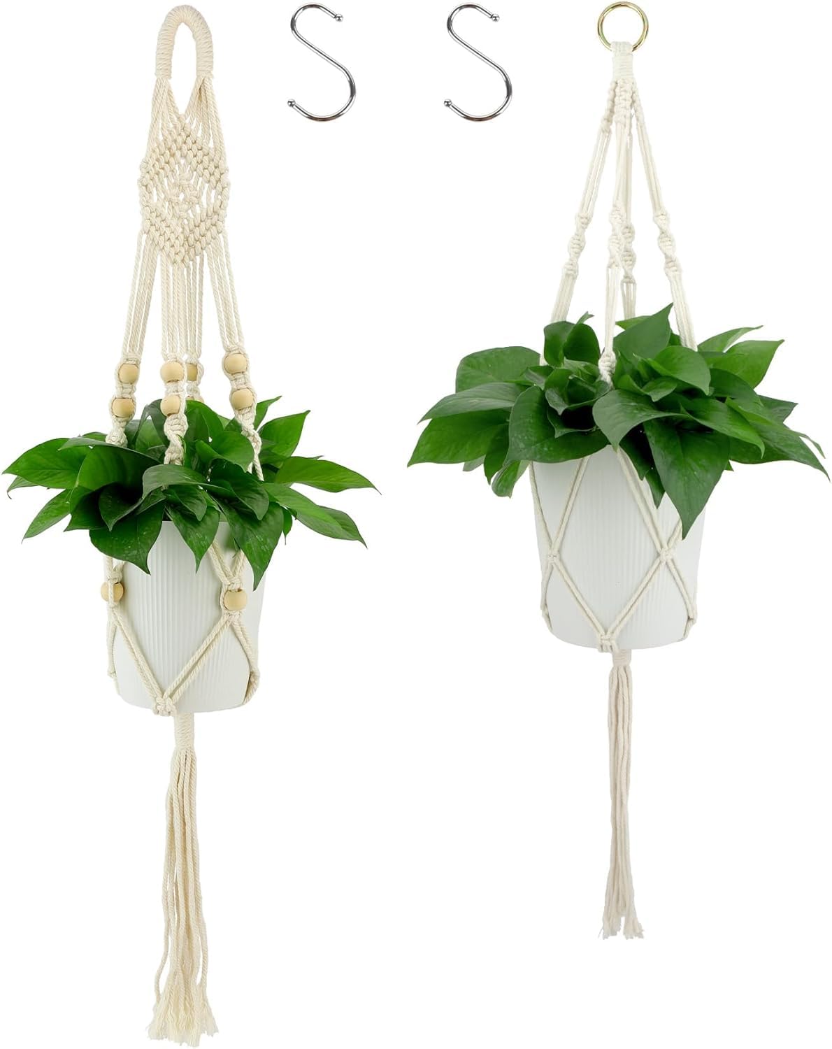 Plant Hanger Indoor,Hanging Plant Pot Indoor Plants Hanger Hanging Basket Indoor Artificial Hanging Baskets Indoor Hanging Plant Holder Air Plant Holder 2 Pack With Hooks Plant Holders Indoor Beige