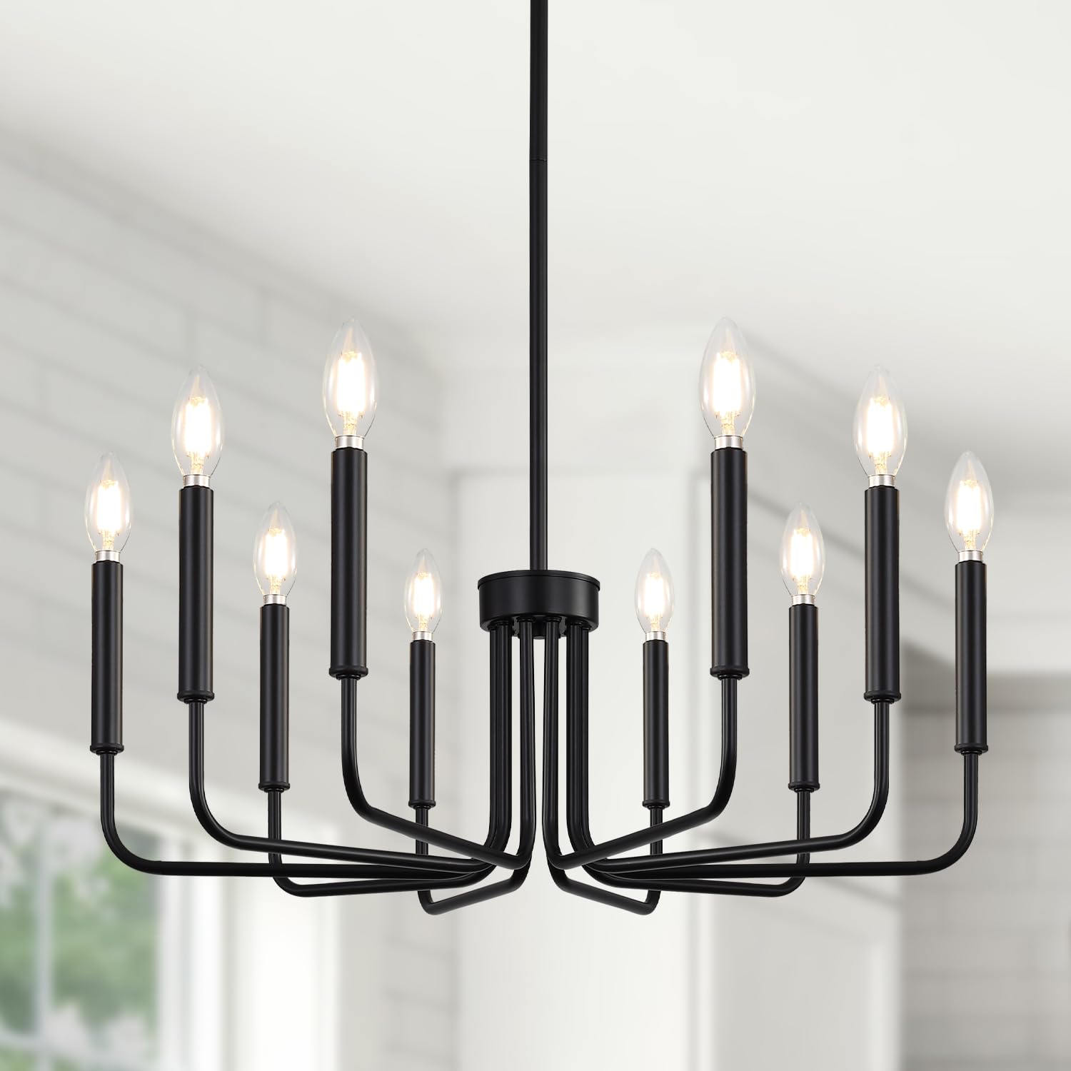 Yunnix 10 Light Black Chandelier, Farmhouse Chandelier for Dining Room Light Fixture Hanging, UL Listed Industrial Modern Chandelier for Bedroom, Foyer, Kitchen, Living Room, No Assembly Required