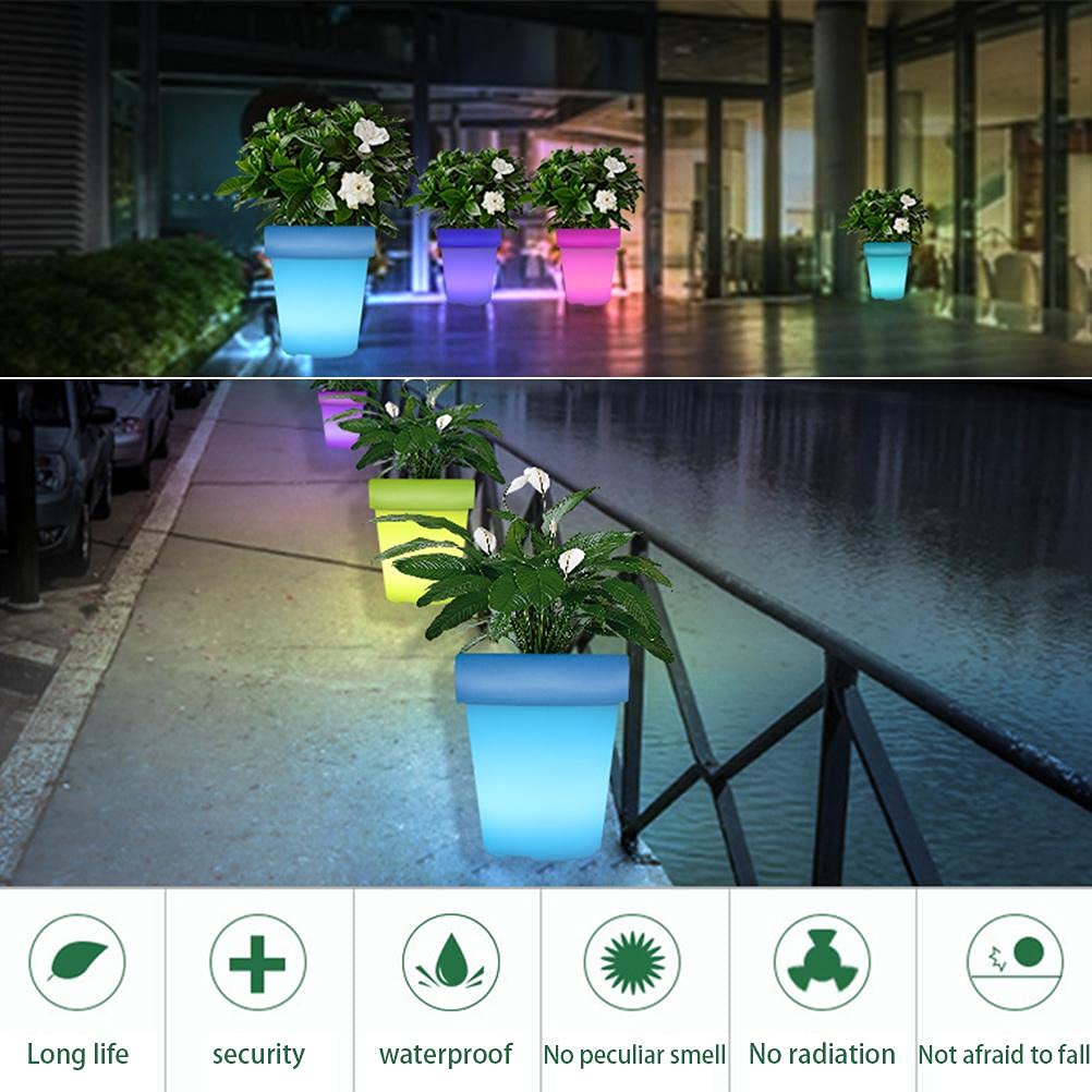 Fdit Lampes de Jardin à Télécommande sans Fil, Pot de Fleur Lumineux à LED D'extérieur, étanche IP68, Rechargeable avec Câble USB, pour Pelouse, Piscine, Fête, événement de Mariage (Avec télécommande)