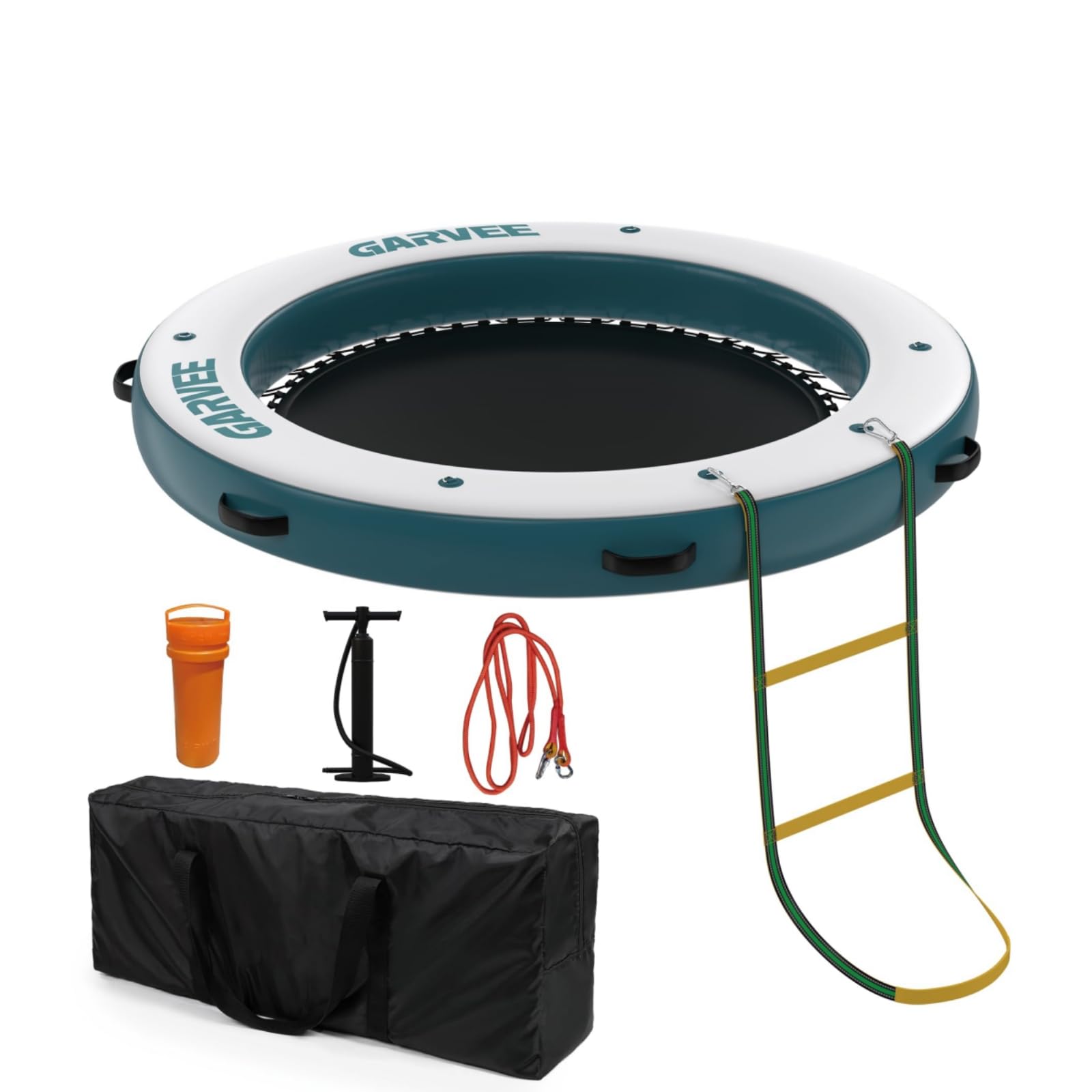 GarveeHome Heavy Duty Inflatable Floating Dock Platform, Non-Slip EVA Surface, Central Mesh Swim Area, Ladder & Anchoring Kit, Supports 4-7 Adults, Ideal for Lake, Pool, Ocean, Beach Parties