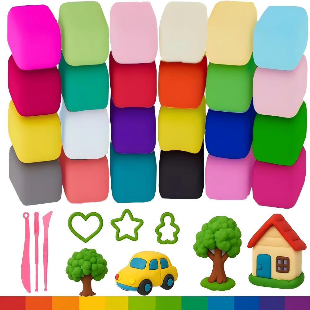 Air Dry Clay for Kids  24 Colours Modelling Clay Set | Soft Air Clay, Air Drying Clay | Safe, Non-Toxic Air Dried Clay for Adults & Children