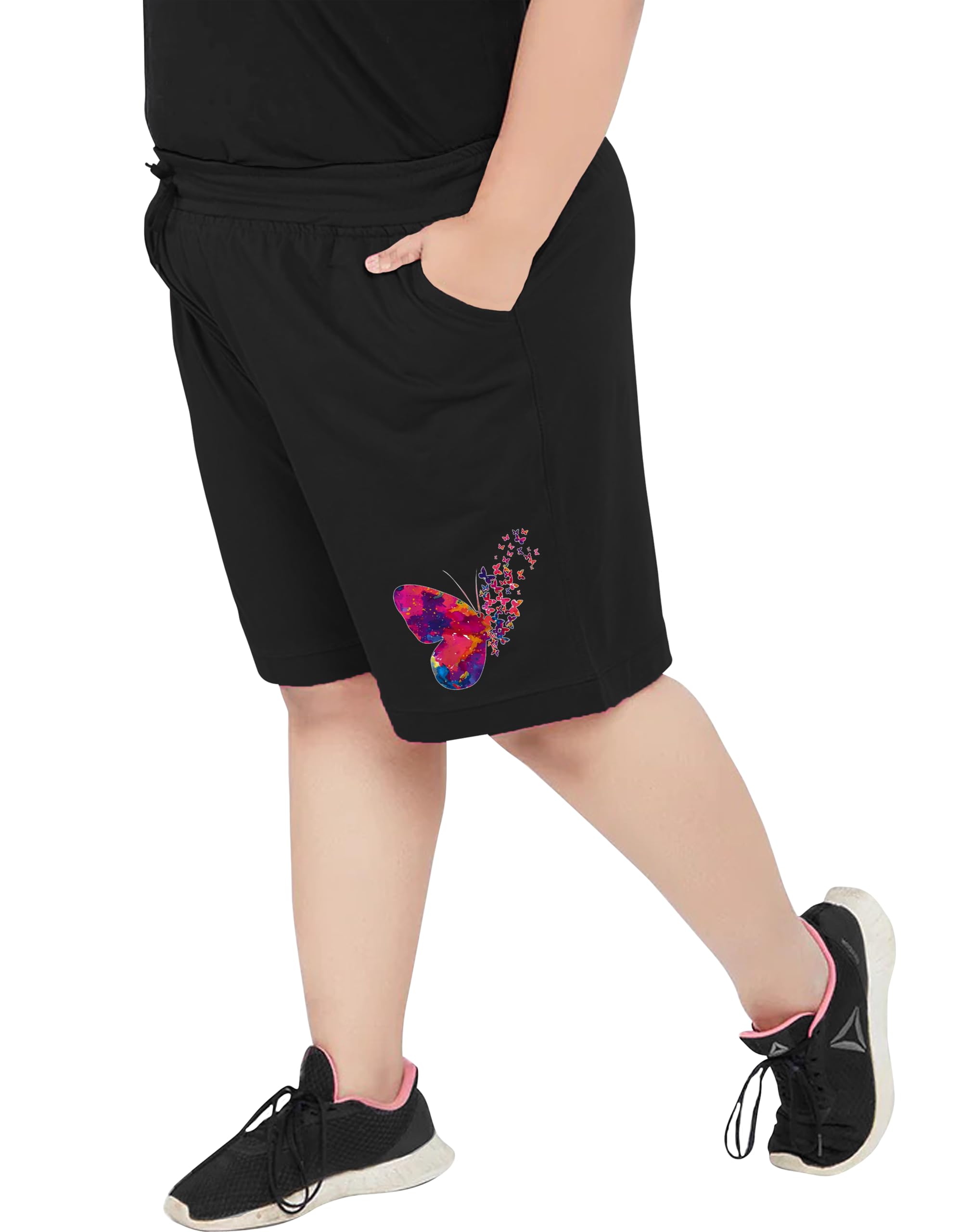 Womens Plus Size Shorts with Graphic Print ? Cotton, Regular Fit with Pockets | XL, 2XL, 3XL, 4XL, 5XL | Comfortable for Curvy Women | Yoga, Gym, Nightwear & Casual Wear