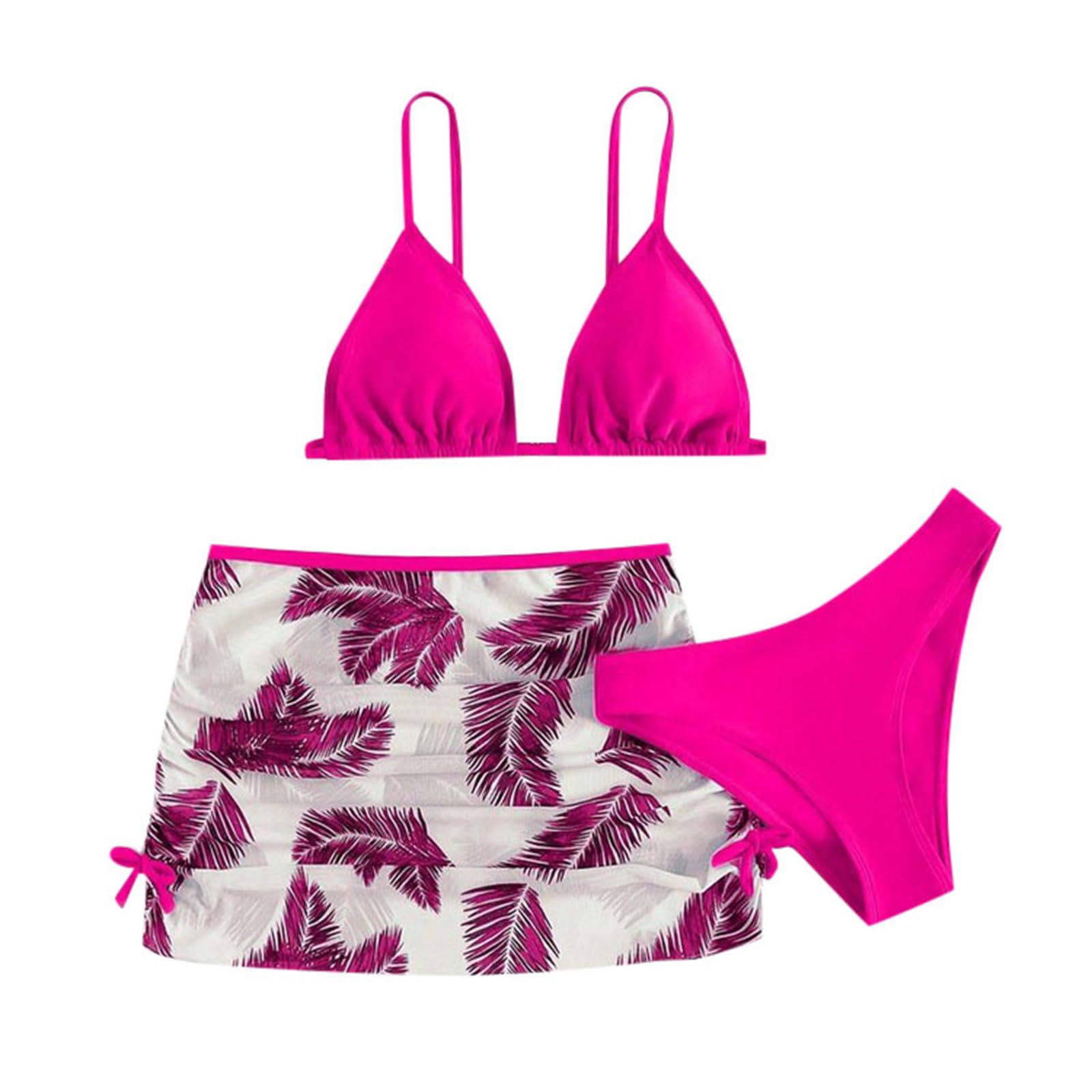 Cokbyavla Girls 44Hot Pink 3 Piece Swimsuit With Beach Skirt Cover Up For Teen Bikini 13 14 Set 3T