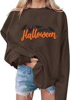 HERSIL Halloween Costumes Sweaters Teenager Girls Loose Long Sleeve Shirt Crop Sports Sweat Jacket Pumpkin Sweatshirt Tops Loose Black Long Shirt