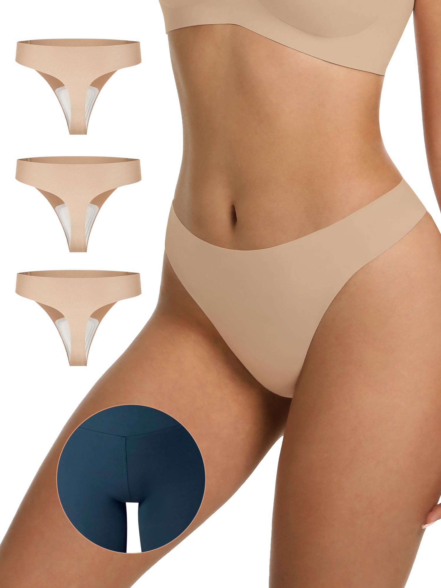 LUCKMEEY Cotton Thongs for Women Seamless Thongs for Women No Show Thong Panty Liners Workout G-String Thongs Underwear