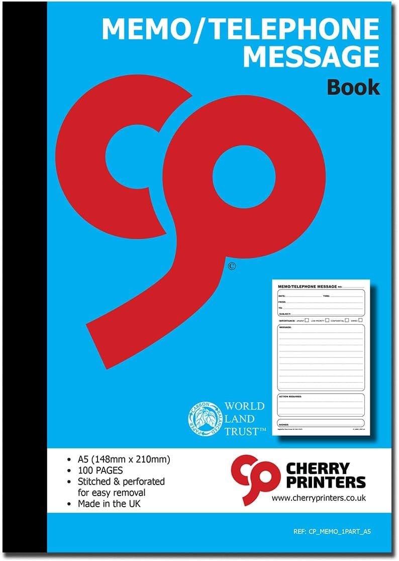 Cherry Printers Memo & Telephone Message Book | A5 100pages 80gsm | 50 Pack