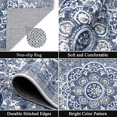Ileading Boho Kitchen Rugs Sets 3 Piece with Runner Floral Kitchen Floor Mat Carpet Farmhouse Kitchen Rugs and Mats Non Skid Washable Runner Rug for Kitchen Floor Office Sink Laundry, Blue