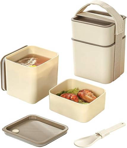 Miniatura 8 de YBOBK HOME Lonchera Bento para adultos, 2 piezas, apilables, japonesas, a prueba de fugas, con compartimentos divididos