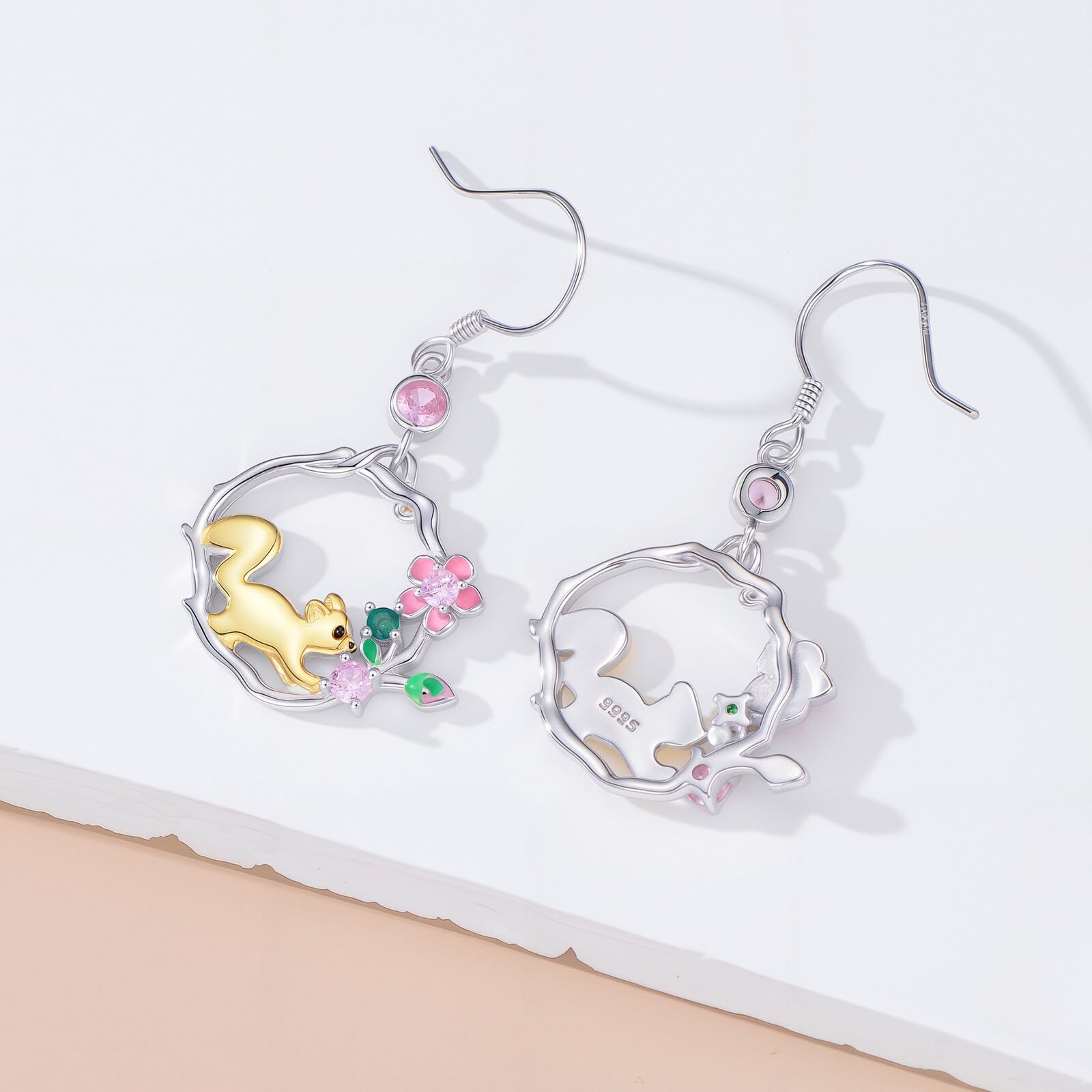 LONAGO Boucles D'oreilles Animaux pour Femme Argent Sterling 925 Adorable Singe écureuil Pendentif Boucles D'oreilles à Offrir