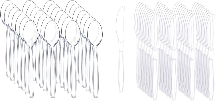 Liacere 360 Pieces Clear Plastic Spoons and Liacere 360PCS Heavy Duty Clear Plastic Knives Disposable
