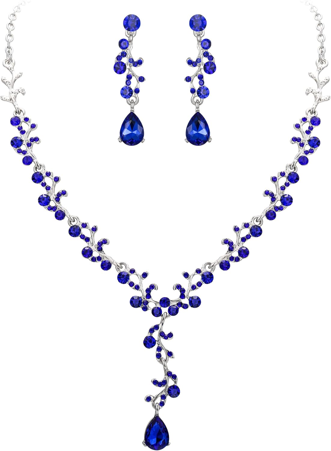 EleQueen Austrian Crystal Necklace Earrings Bridal Jewerly Set for Brides Wedding Party Dress Costume Accessories for Women Iridescent AB Silver-Tone