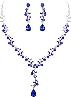 Juegos de Joyas de Mujer Boda Nupcial Hoja Lágrima Cristal Collar Pendiente Conjunto Filigrana Joyería