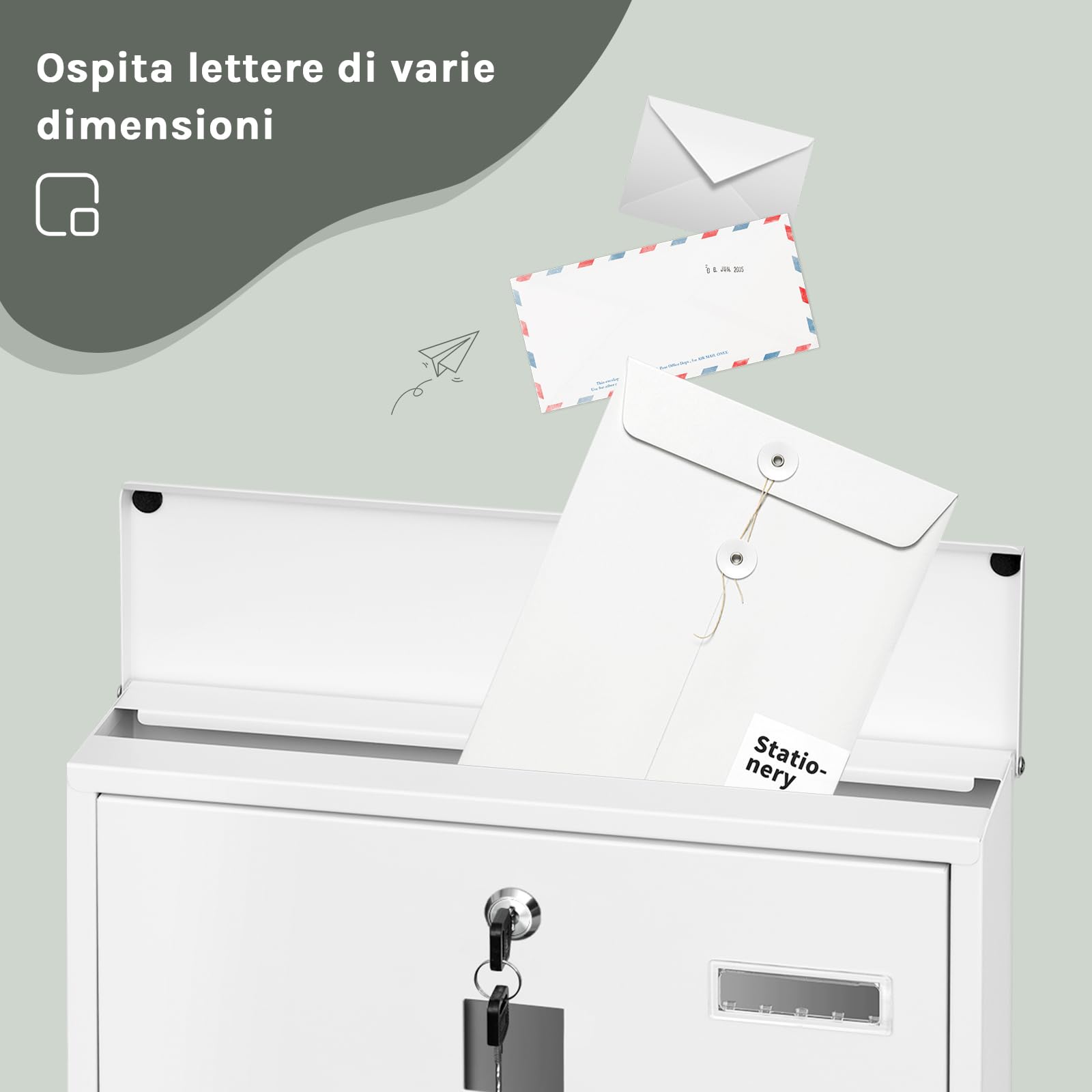 WOLTU Cassetta Postale, Cassetta Postale da Esterno con Finestre di Visualizzazione e Targhetta, Cassetta Lettere con Scomparto, Bianco, 37x10,5x37 cm