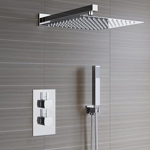 Miniatura 7 de Voolan Cabezal de ducha de metal con brazo de extensión, cabezal de ducha de acero inoxidable con cascada, cabezal de ducha de lluvia cuadrado de