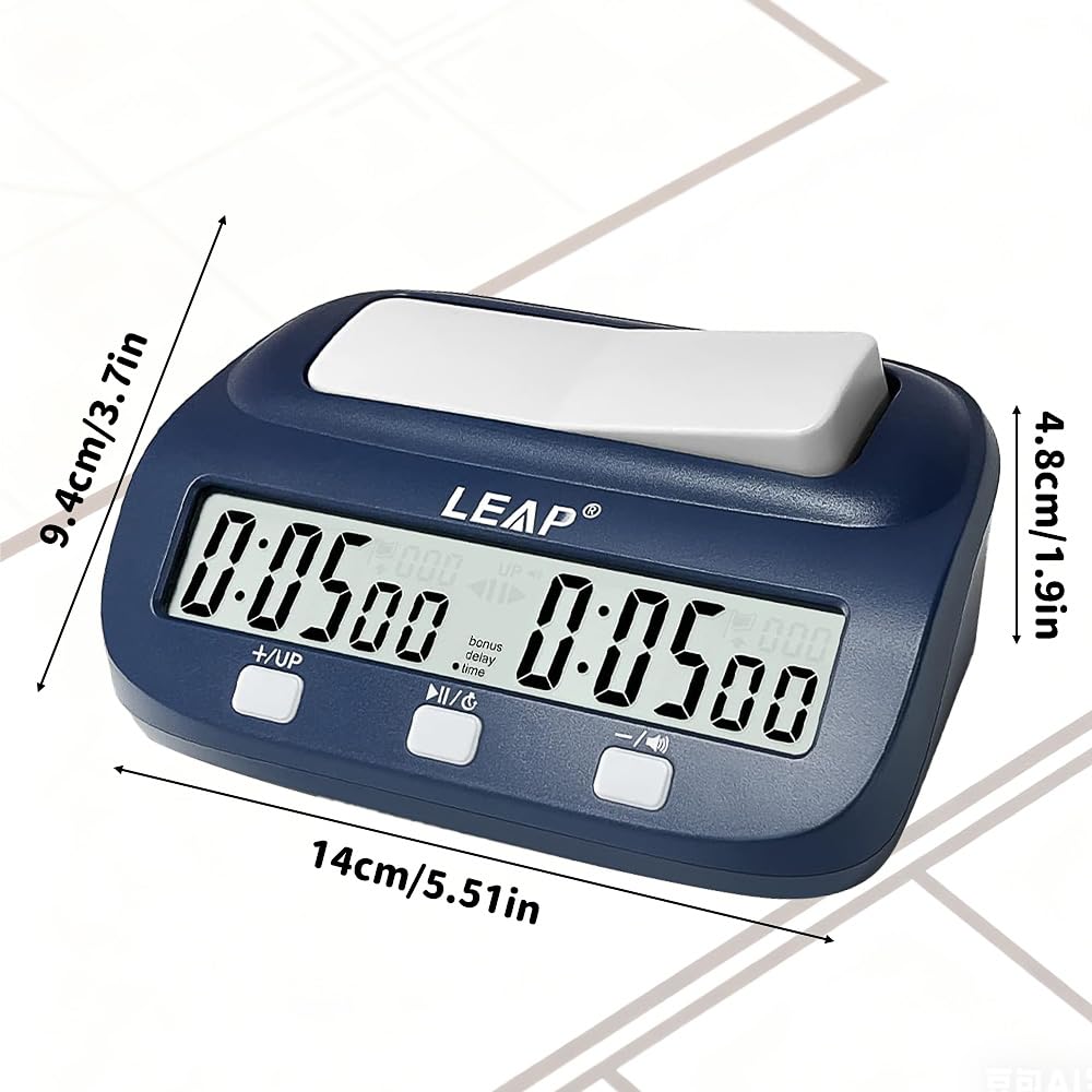Orologio da Scacchi, Professionale Timer Scacchi con Display, Conteggio Alla Rovescia/Bonus/Ritardo, 3 Pulsanti di Controllo, Design da Competizione Timer per Tornei e Giochi da Tavolo (Blu)