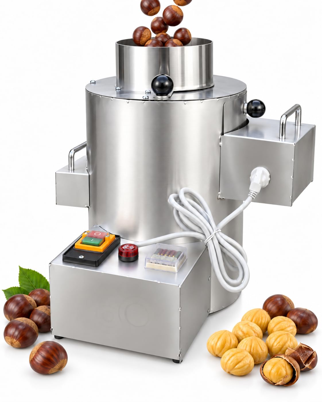 Éplucheuse De Châtaignes Électrique 550W, Machine À Décortiquer Les Châtaignes, Lames Tungstène, Minuterie Réglable, Traitement par Lots De 1 À 1,5 Kg, avec Alerte Sonore 18blades