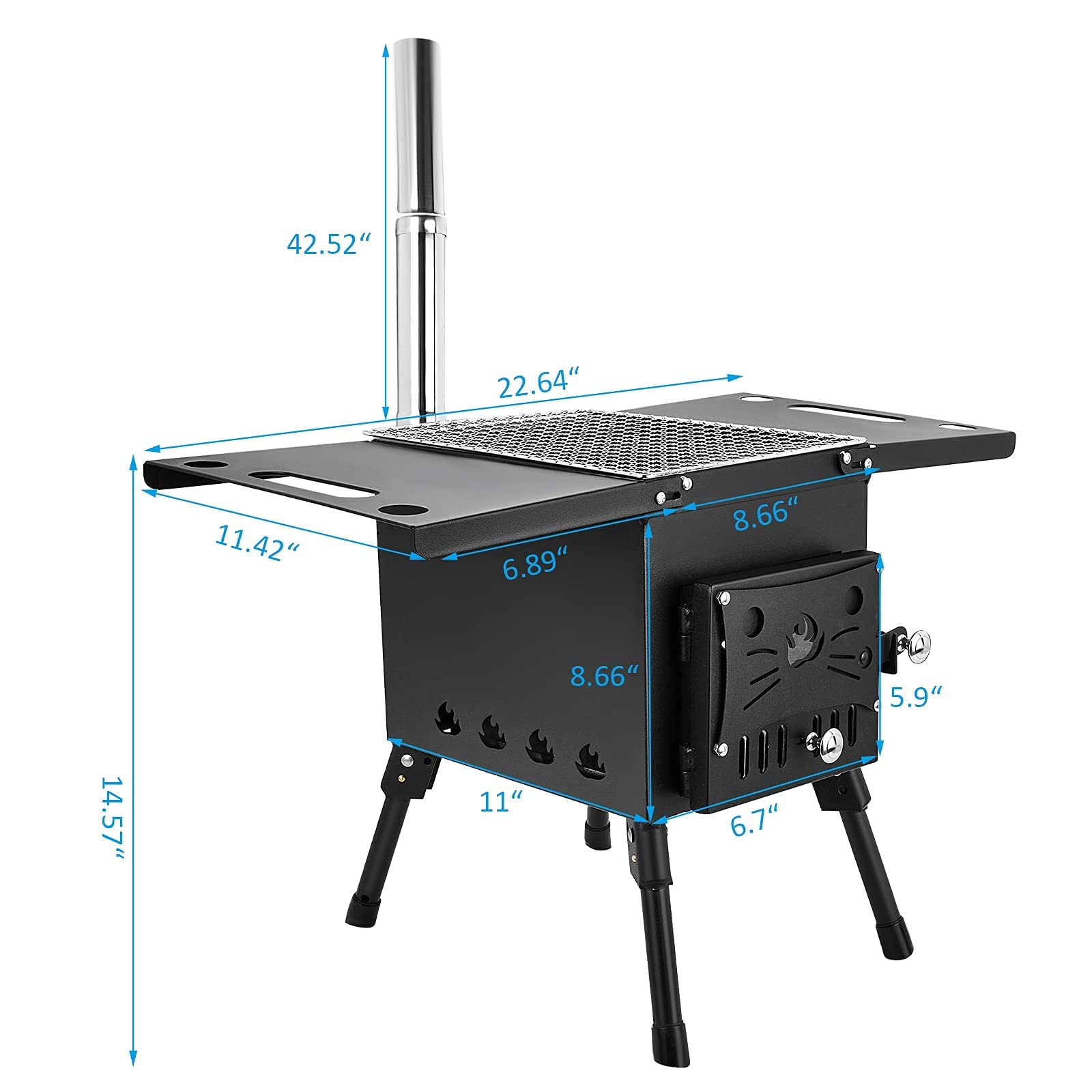 Camping Tent Stove with Chimney Pipes, Portable Wood Burning Outdoor
