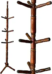 Cabideiro de Chão Mancebo Envernizado Arara 10 Ganchos Madeira Organizador para Roupas Casacos Bolsa