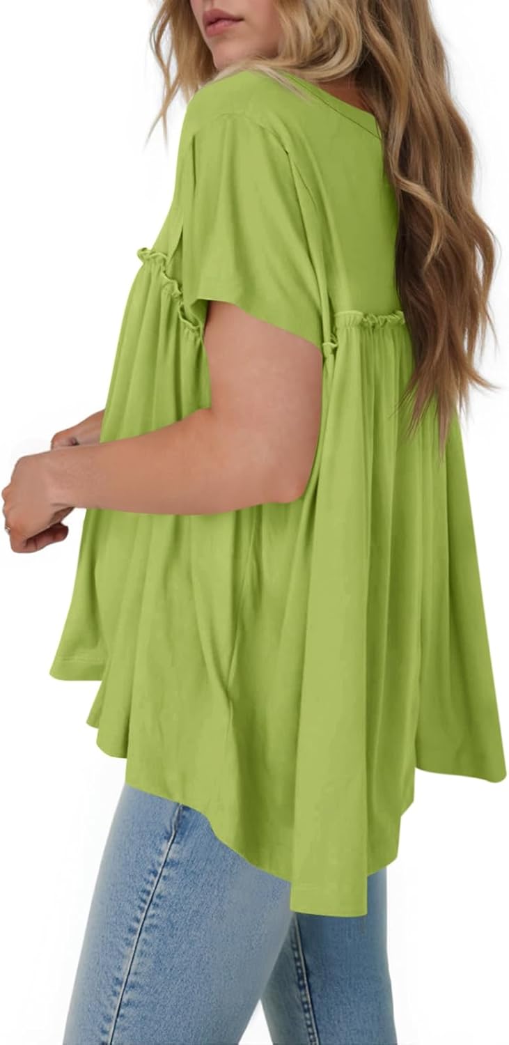 Cicy Bell Women Summer Babydoll Tops Pleated Short Sleeve Crew Neck Peplum Blouse Casual Loose Fit T Shirts - Image 2