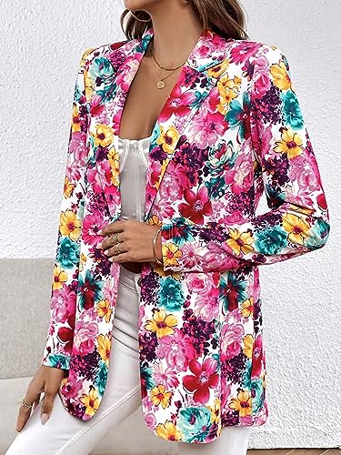 Women's Jackets Fashion Women's Floral Print Single Button Blazer | Casual Lapel Long Sleeve Jacket Jackets & Coats (Color : Multicolor, Size : X-Large)4