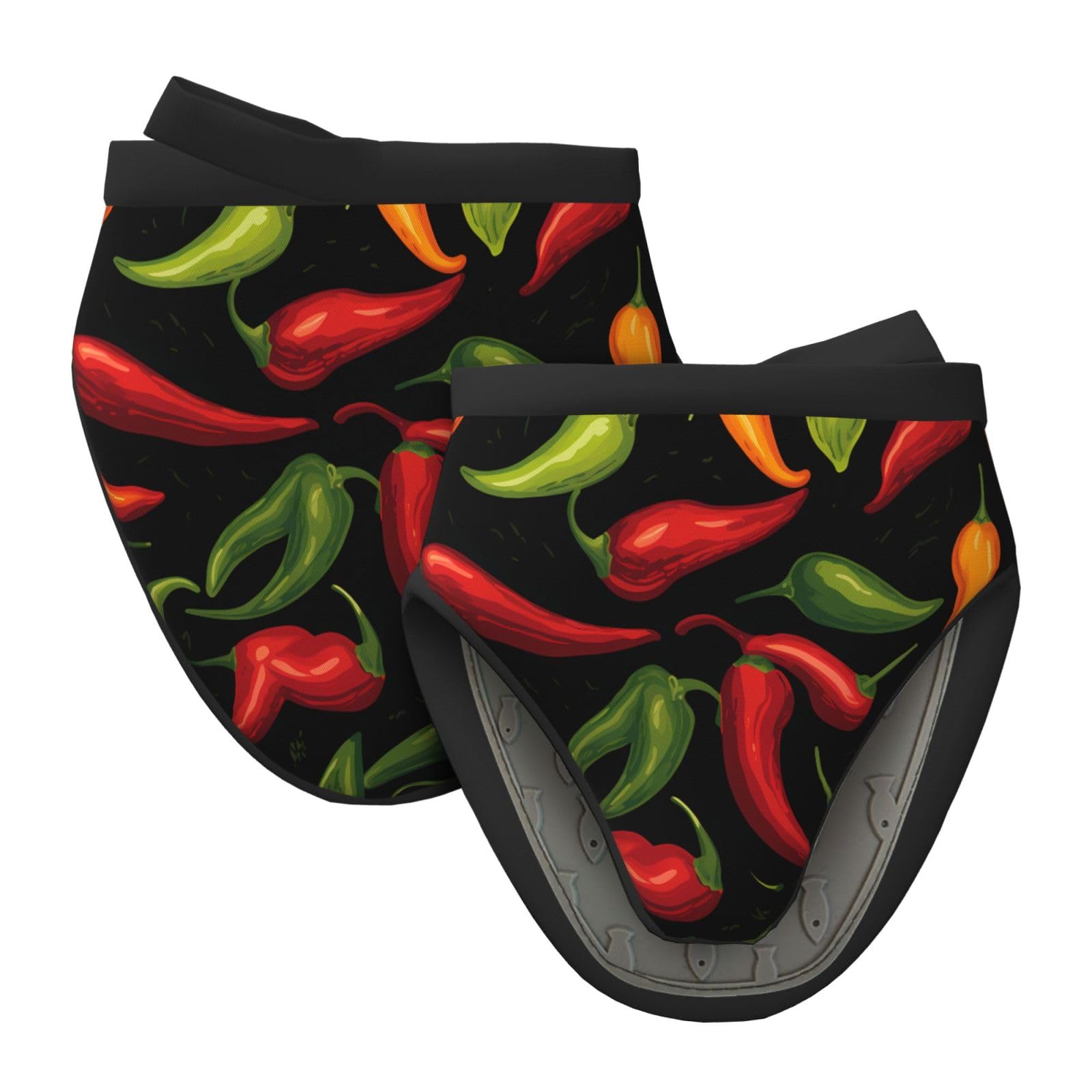 Silicone Oven Mitts, Heat and Slip Resistant Kitchen Mittens 2-Pack Set, Hot Chili Pepper Pattern Short Soft Oven Gloves