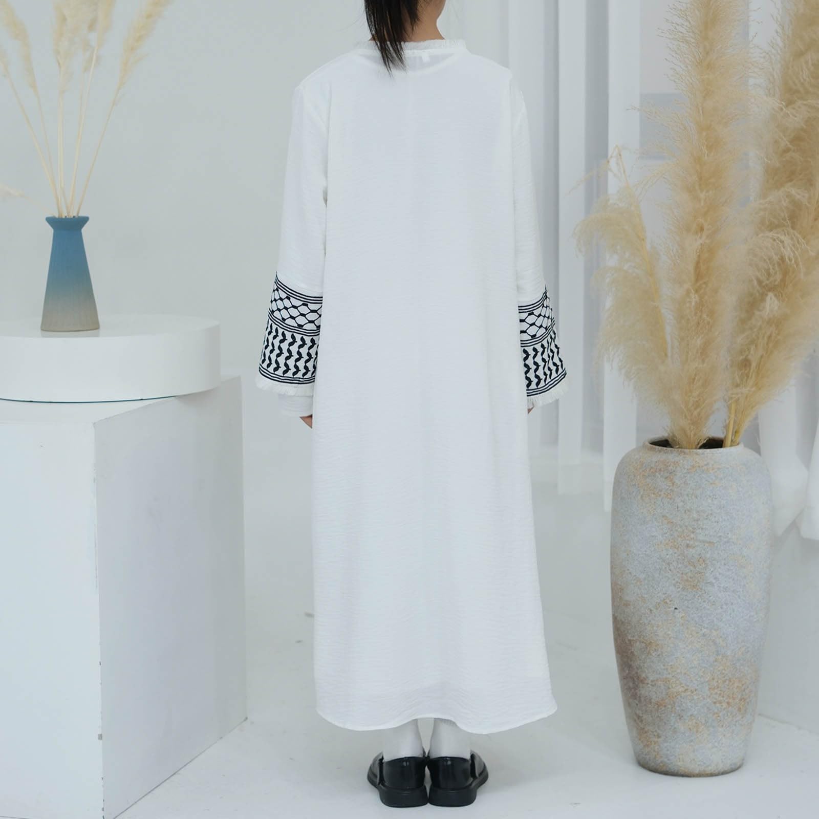 Vestidos Bebe Niña Verano Túnica Abaya Tradicional para Niñas con Bordados y Flecos Inspirados en la de Dubái y Turquía