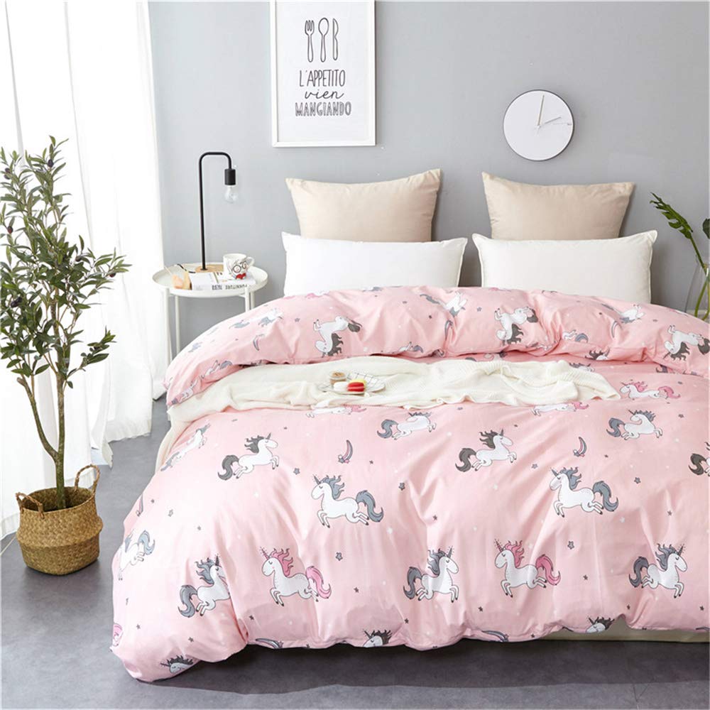 Treer Boys Rainbow Unicorn Duvet Cover Set Bedding Set With Zipper Closure Quilt Case And 1/2 Pillowcases Nordic Style Microfiber Couple Single Double King Size Soft Duvet Set (,135X200cm)