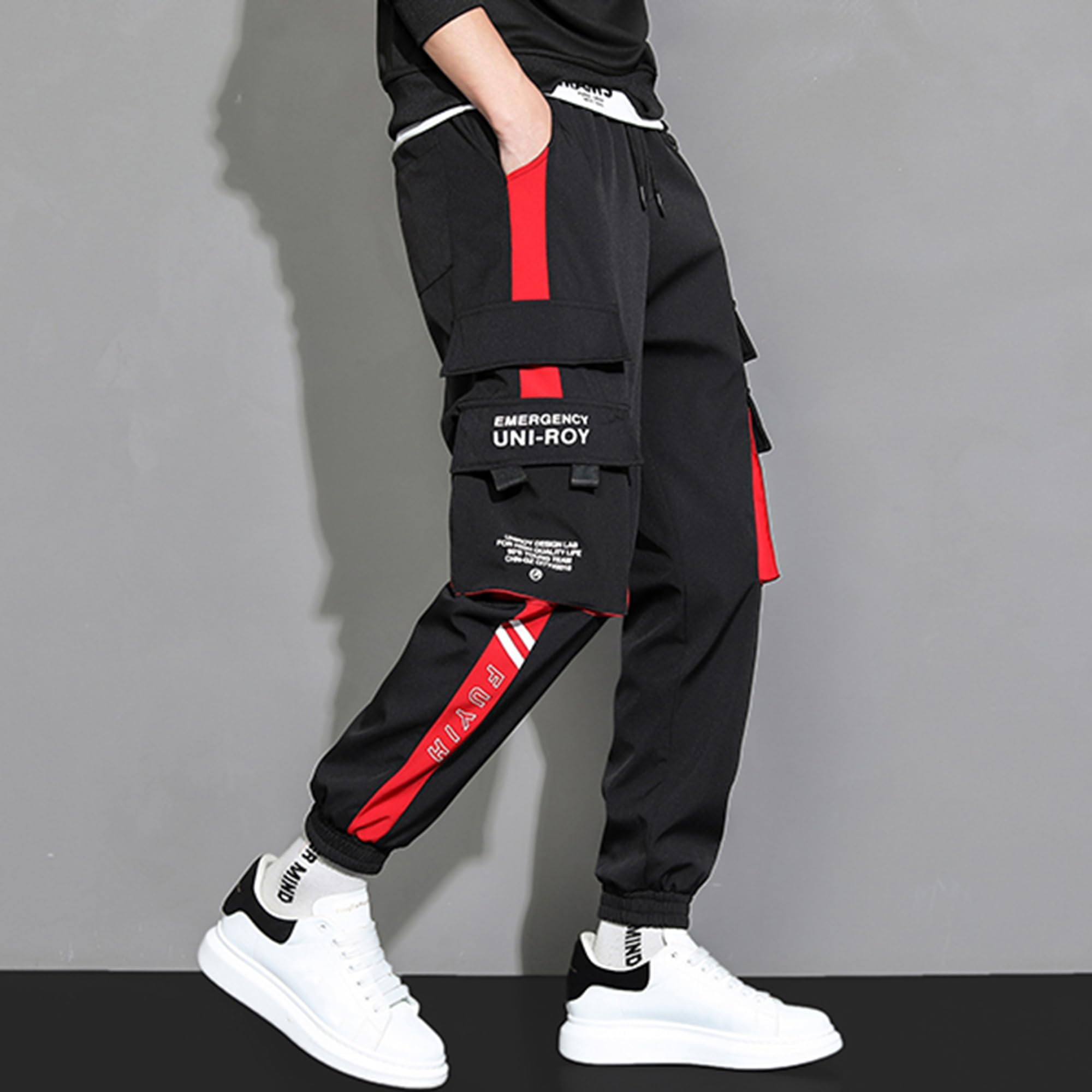 XYXIONGMAO Pantaloni sportivi casual da uomo Streetwear Pantaloni sportivi larghi Casual Techwear Hip Hop Pantaloni della tuta neri Pantaloni cargo da uomo