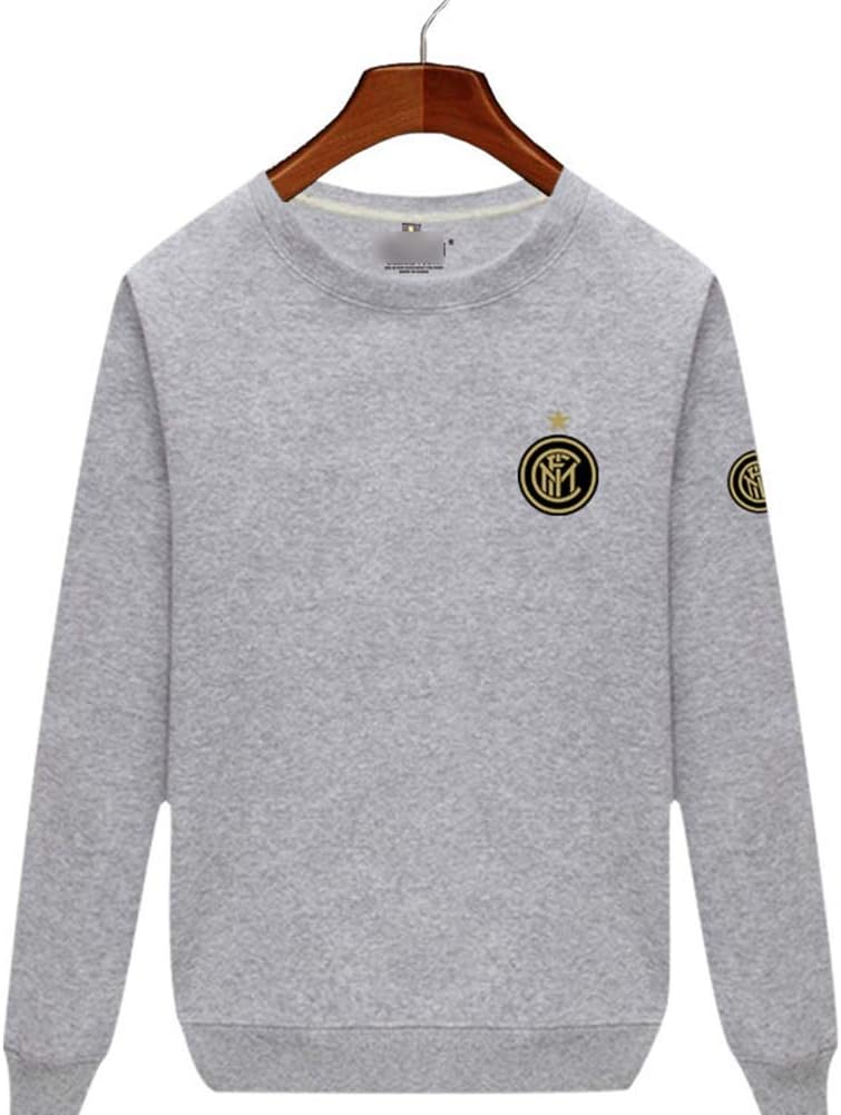 F.C Internazionale Milano Gray Football Uniforms Fans Wear Round Neck Sweaters Lukaku Soft Plus Velvet Heads for Men And Women Sports,Gray,M